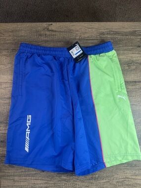 Puma AMG Men's Blue and Lime Green Athletic Shorts